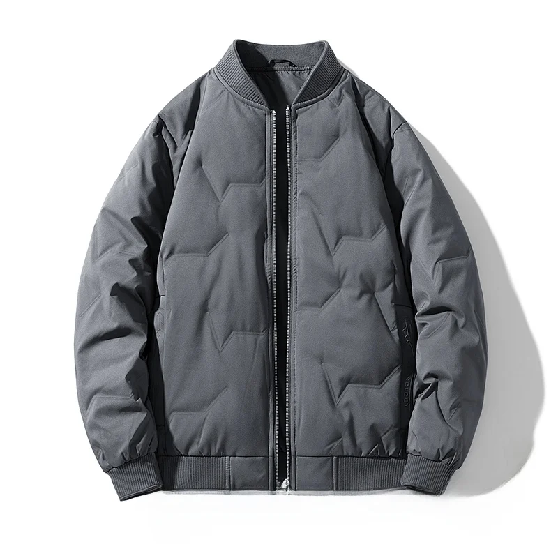 

Новая модная корейская мужская пуховая куртка 2025 года с воротником-бомбером, молодежная, однотонная, из полиэфирного волокна