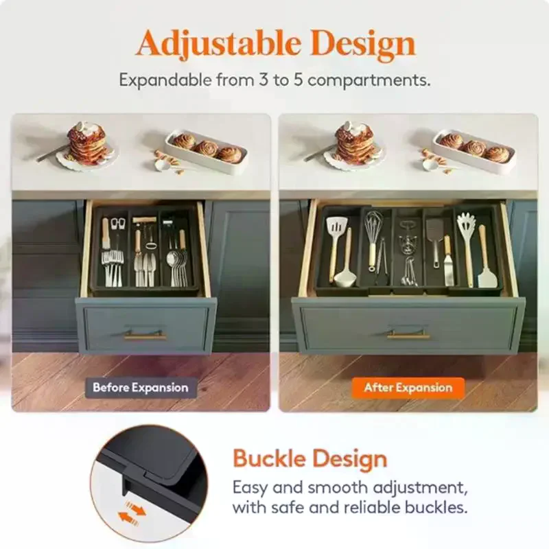 Expandable Cooking Utensil Tray Utensil Organizer For Kitchen Drawers Adjustable Cutlery Silverware Flatware Holder Kitchen Tool