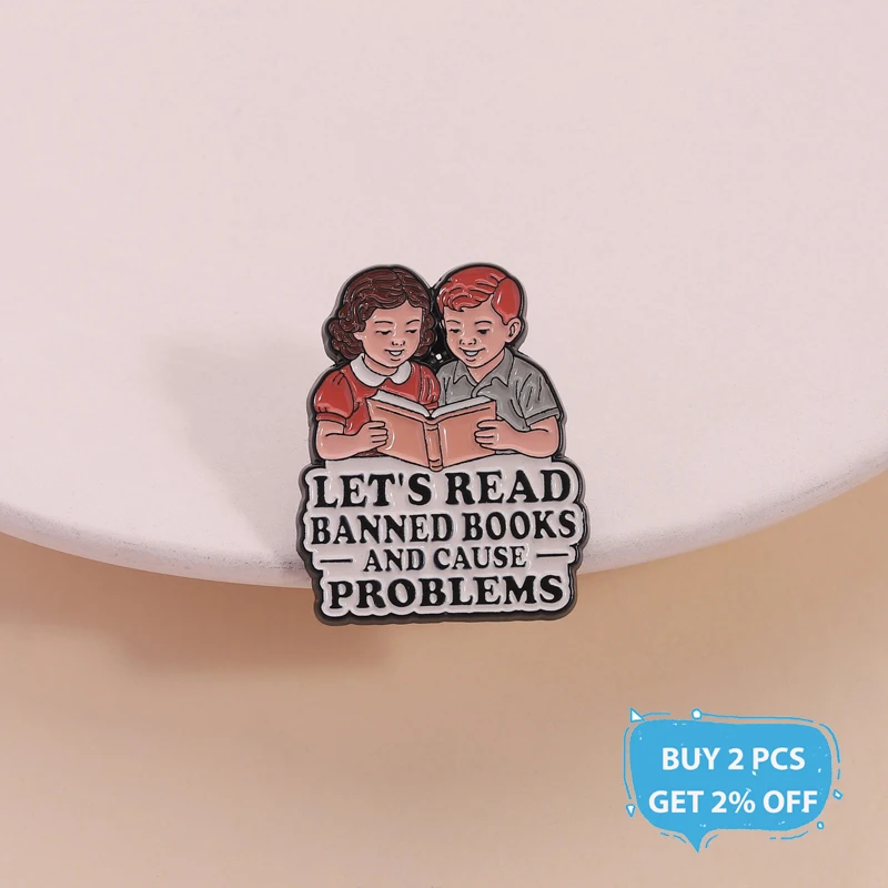 Let’s Read Banned Books Enamel Pin Banned Books Week Reader Brooch Lapel Backpack Badge Jewelry Accessories Gift for Friends ﻿