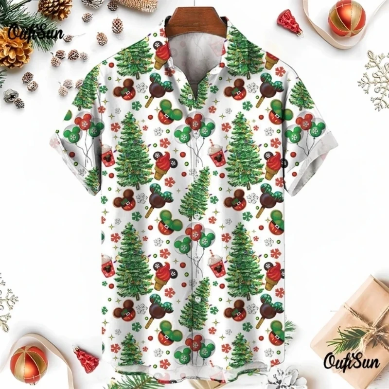 Xmas New Year Gingerbread Christmas Hawaiian Shirt Men's 3D Snowman Print Street Short Sleeved Loose Clothes For Men Clothing