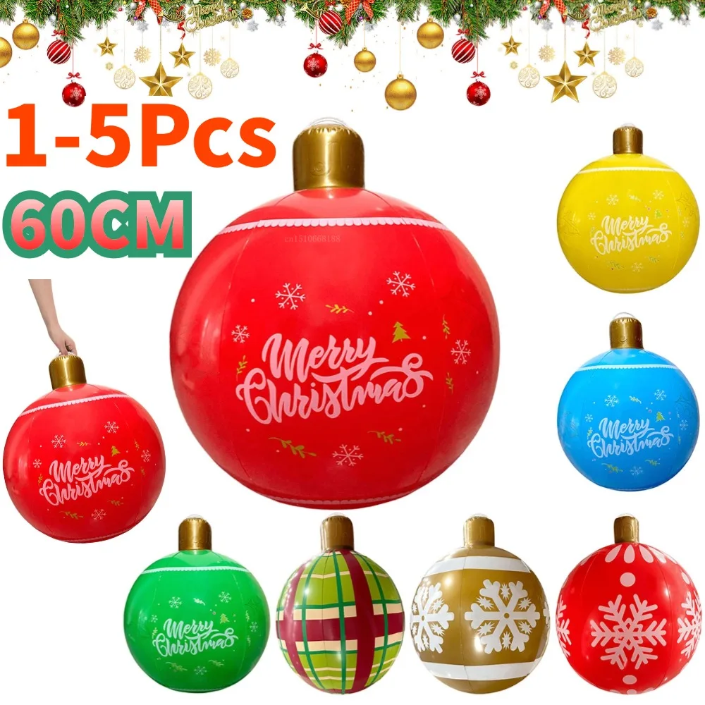 24 Inch PVC Inflatable Christmas Ball 5-1Pcs Outdoor Indoor Christmas Tree Decoration Ornaments Home Xmas Decorations Ball