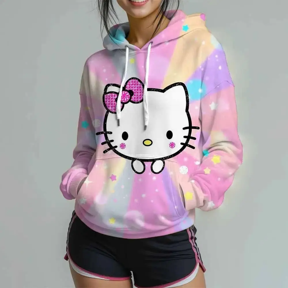 

Cute Hello Kitty Print Hoodie Women Fashion Y2k Hoodies Sweatshirt Hoodie O-neck Clothes Animal Pullover Kawaii Sweats Girl Coat