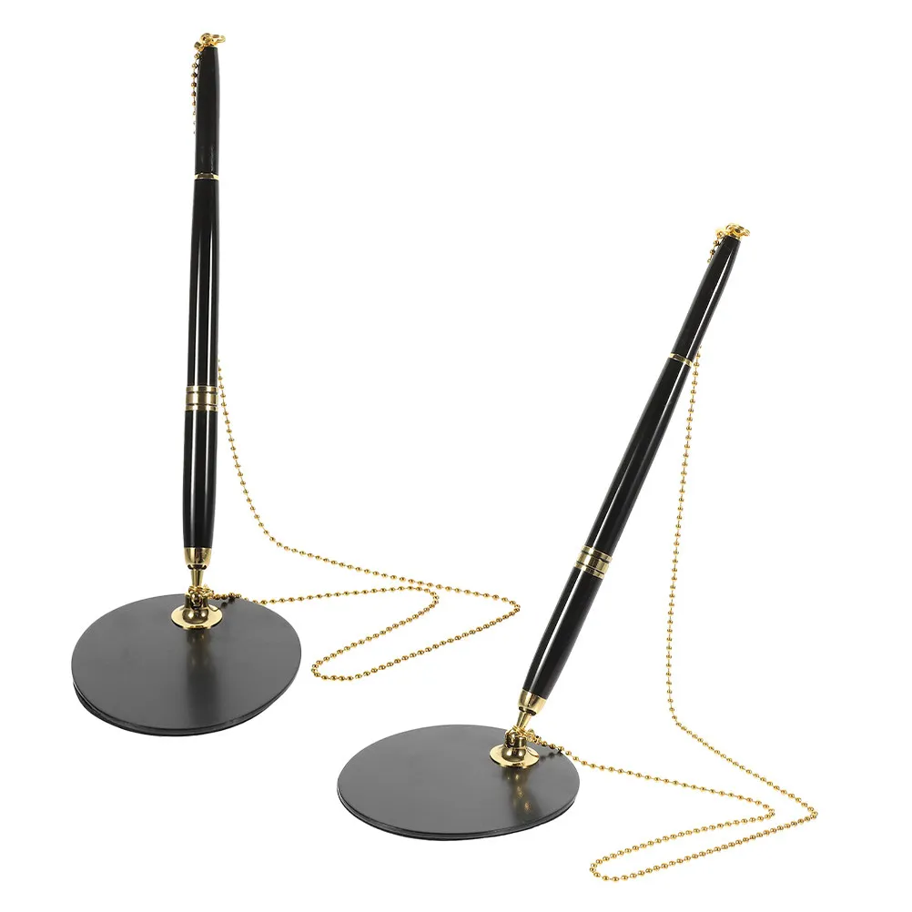 

2Pcs Counter Desk Pen with Fixed Base Anti Theft Secure Signing Pen Ergonomic Design Gel Ink Office Reception Guest Book Use