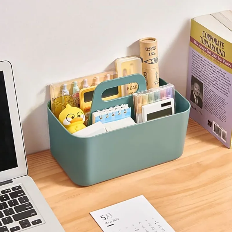 Plastic Storage Basket with Handle, Portable Office Desk Organizer for Pens, Pencils, Stationery, Mixed Color