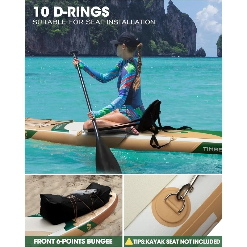 Planche à pagaie gonflable 11'*34"*6", planche à pagaie gonflable pour adultes, avec ailerons détachables, pompe, pagaie flottante,