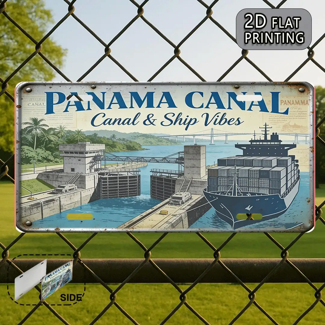 

2D плоская металлическая табличка из алюминия в винтажном стиле с изображением корабля Панамского канала, 2D-печать, 29,97 см x 14,99 см, для наружного декора стен, идеально подходит для дома