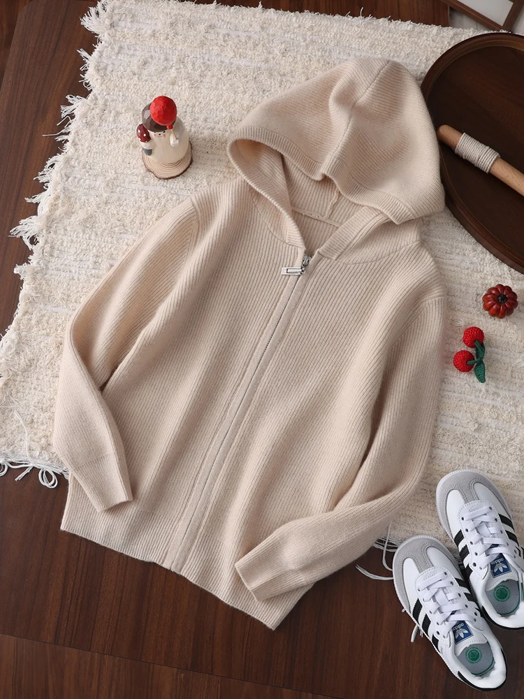 

Autumn Winter Children's Cashmere Sweater Hooded Zippers Cardigan Girl Boy Basic 100% Cashmere Knitwear Kids Casual Clothing Top