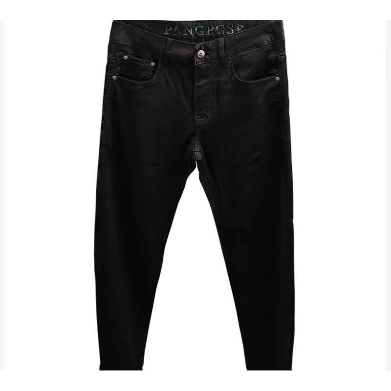 

Летние черные джинсы, мужские элитные легкие роскошные модные эластичные маленькие повседневные брюки прямого кроя