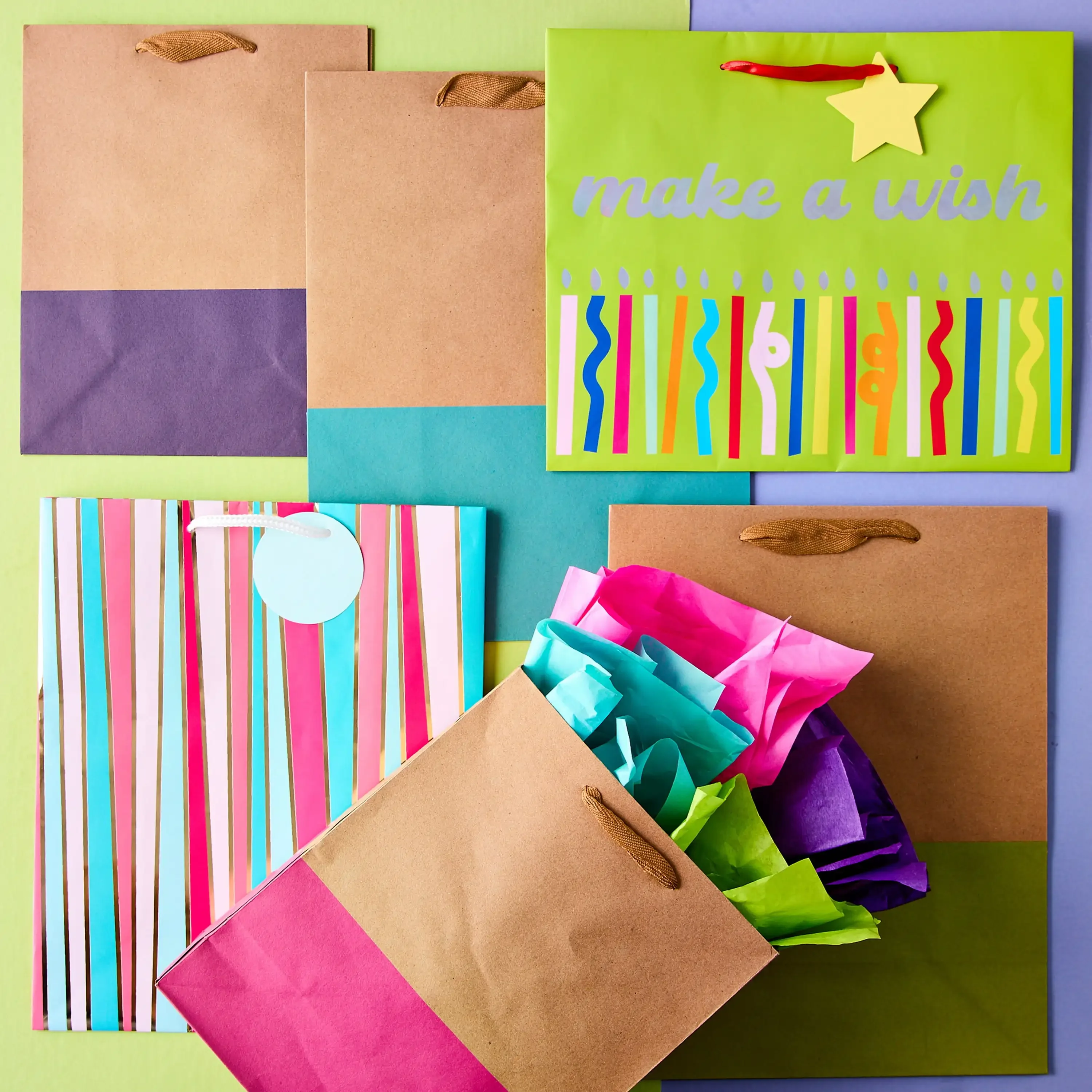 X-Large Kraft Paper Bags with Color Block, 10" x 13", 10 Count