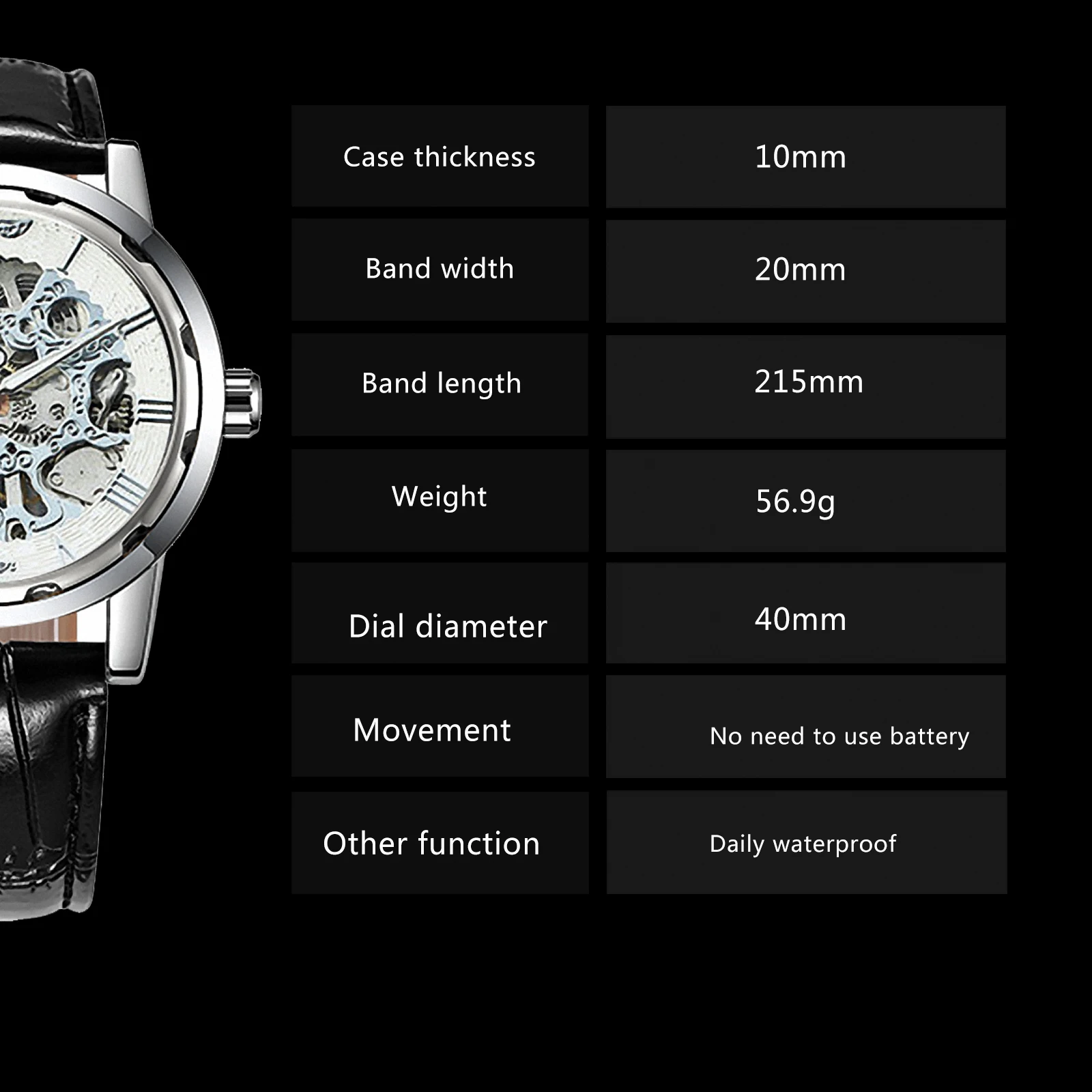 WINNER Classic Transparent Skeleton Mechanical Watches Luminous Hands Silver White Retro Luxury Watch for Men Black Leather Belt