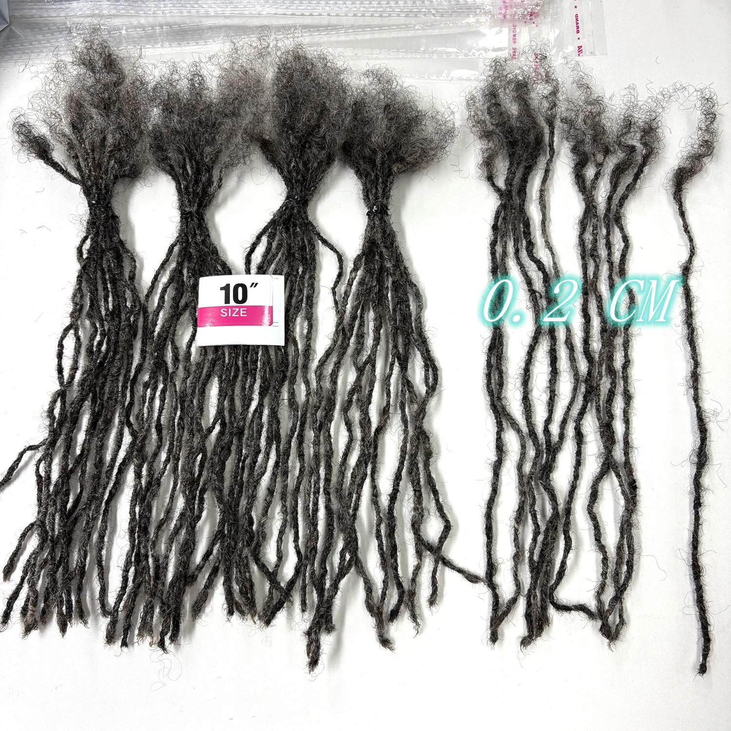 Gray& Black Color 6-18inch Dreadlock Extensions Human Hair 0.1 0.2 0.6cm Full Handmade Inter Loc Extensions for Men Women