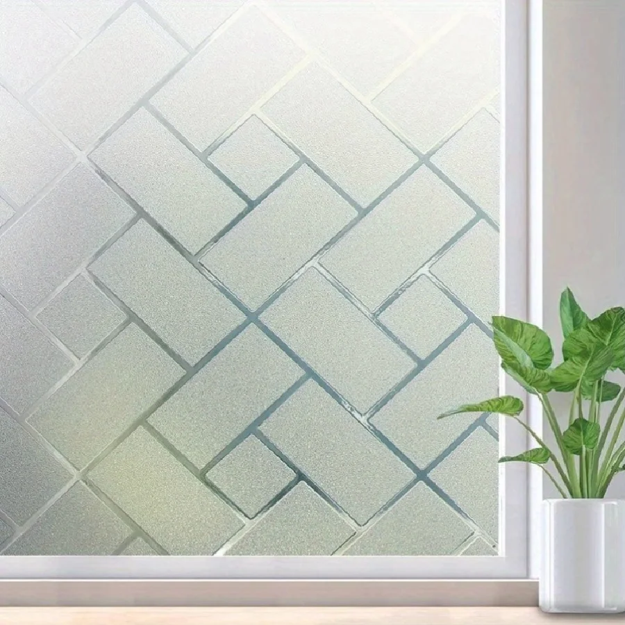 Herringbone Brick Pattern Static Cling Window Film, Semi-Transparent Privacy Decorative Cover, 45/60cm Width for Home Office
