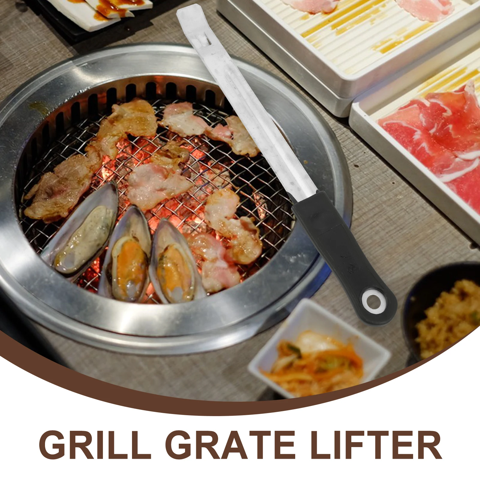 

Universal Stainless Steel Grill Grate Lifter Heat Resistant Bbq Tool Portable Outdoor Picnic Baking Tray Crowbar Anti Scald Dish