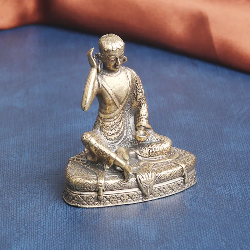 Brass Tibetan Buddhism Milarepa Buddha Small Statue Desk Ornaments Home Decorations Crafts Accessories Tantric Master Sculptures