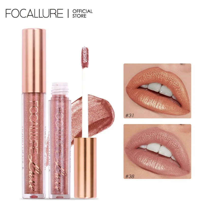 FOCALLURE Makeup Glitter Lip Gloss Waterproof Long-lasting Moisturize Luminous Liquid Lipstick Lips Makeup Women Cosmetics