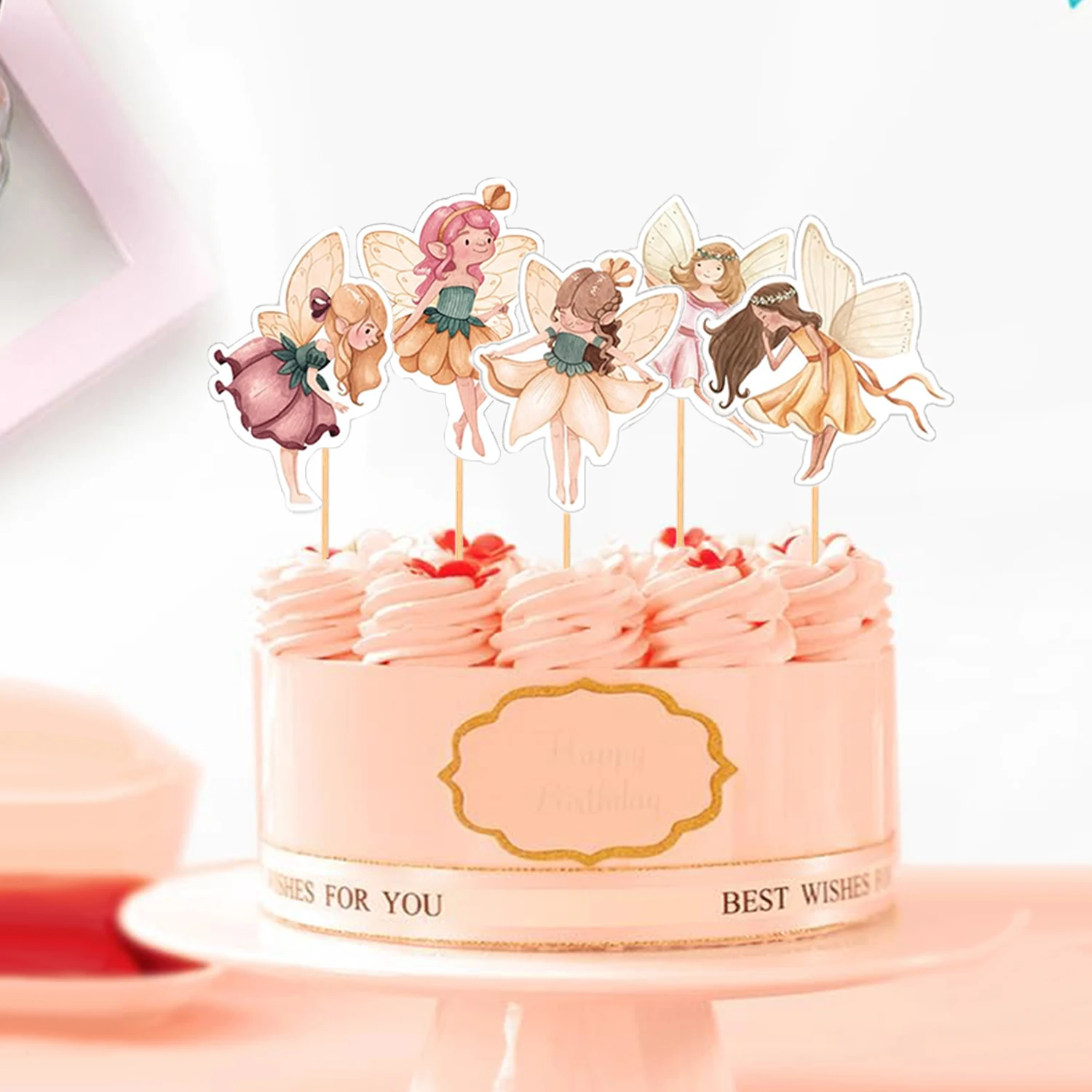 Feen-Cupcake-Topper für Geburtstagsfeiern, Feen-Partyzubehör, perfekt für die Babyparty „Woodland Garden Fairy First Birthday Party“. – Detail 10