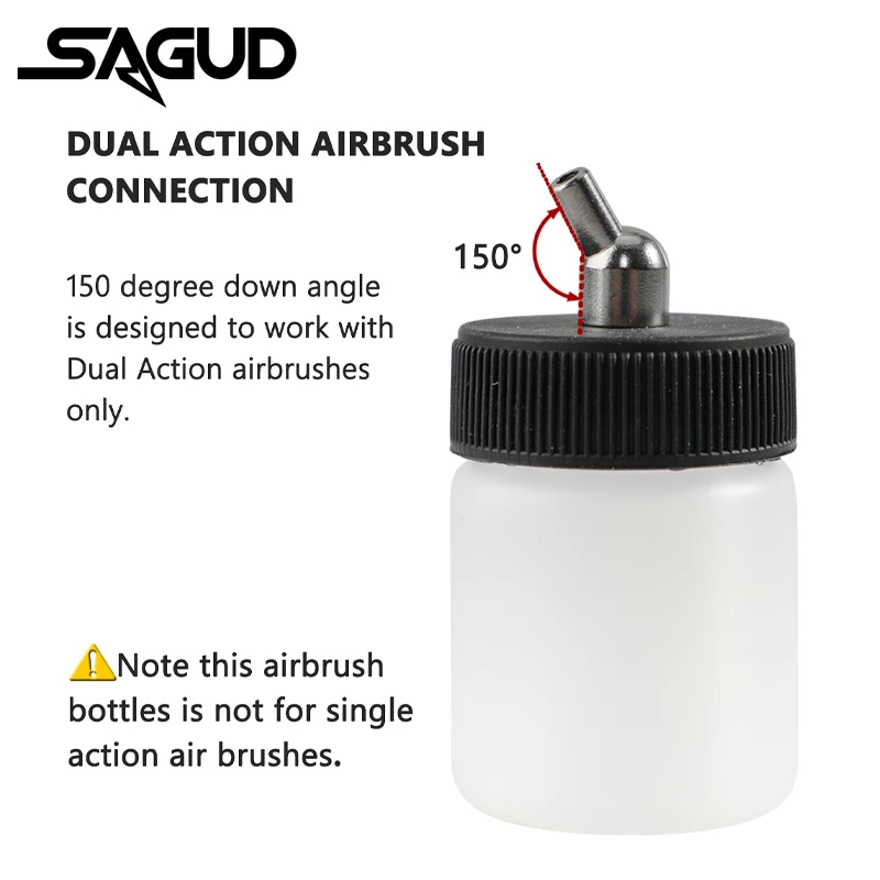 SAGUD 10PCS Plastic Jar Airbrush Bottles Set 30°/60° Down Angle Adaptor with Jar Cap Covers Fits Single/Double Action Airbrushes