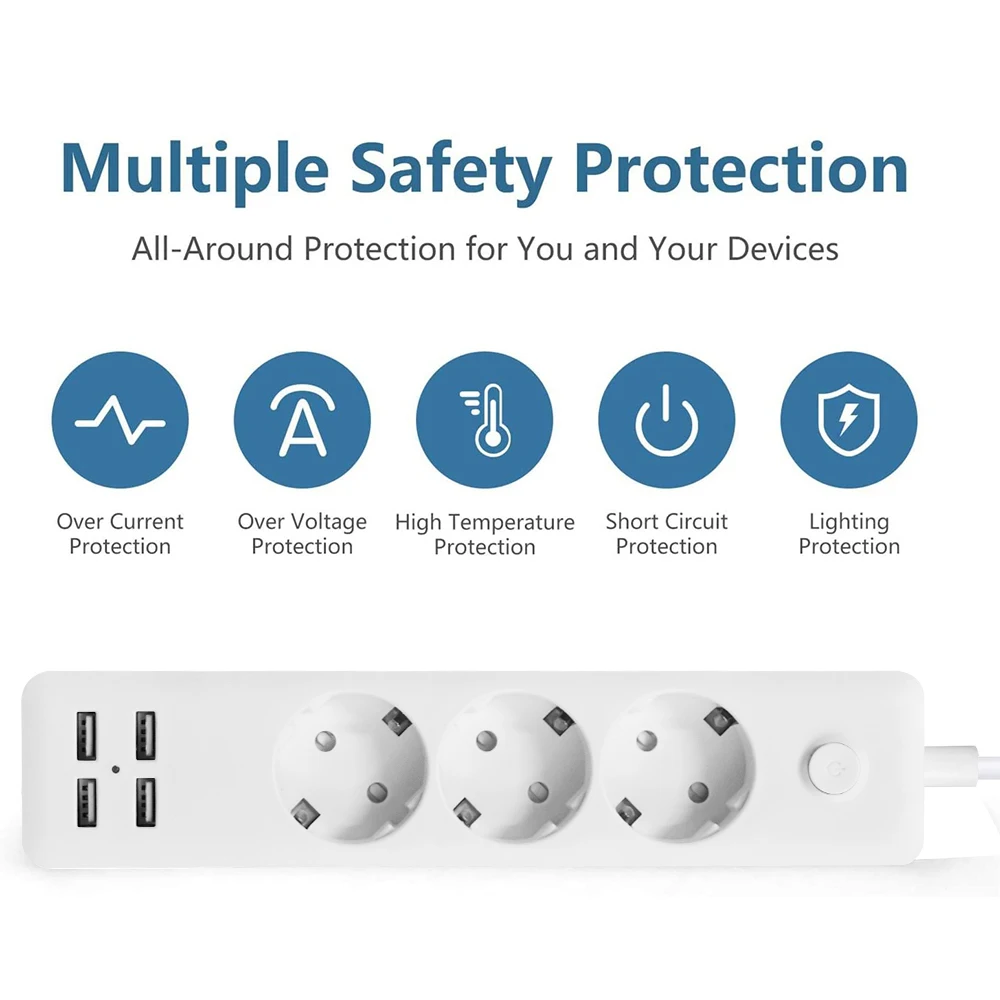 4.8 EU KC Plug Socket KR Plug Power Strip Portable Extension Socket 3AC With 4 USB Wall Charger Outlet Travel Desktop Socket