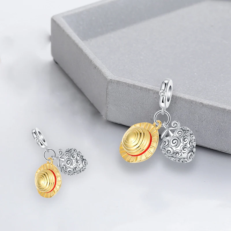 ONE PIECE Straw Hat and Burning Fruit Charms for Original 925 Charms Bracelet Silver Charm Bead for Women Jewelry