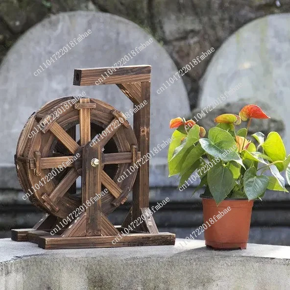 Anti-corrosion Wood Small Water Wheel, Running Water Outdoor Rotating Feng Shui Wheel, Rotating Wheel Ornament