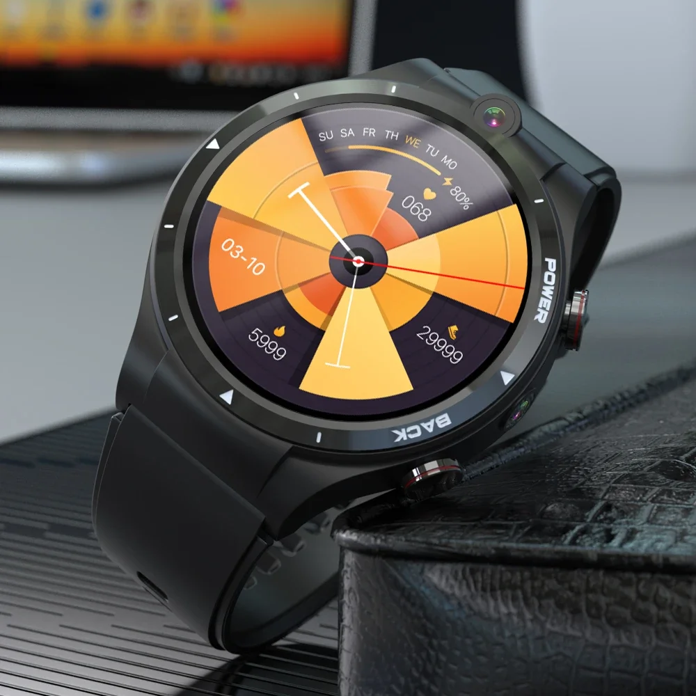 New Fashion LEM15  4+128G 1.6 inch Smart Watch Business Big power  Android 10 Watch Health  Heart Monitor Waterproof Black