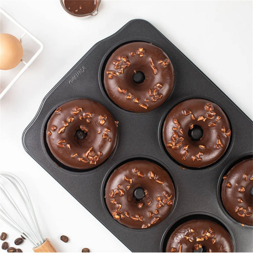 CHEFMADE Donut Pan,2Pcs 6 Cavity Ring Doughnut Pan Nonstick Doughnut Baking Tray Donuts Mould for Baking