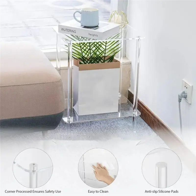 Hot Selling-Acrylic Coffee Table Square Side Table Accent Table Sofa Bedside Table Clear Double Tier Snack Tea Side Table For