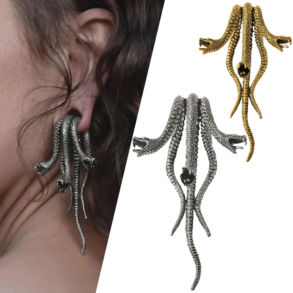 1PC Copper Silvery/Golden Earlobe Weight Earrings Three-Headed Snake Heavy Ear Weight Expanders Stretchers Body Piercing Jewelry