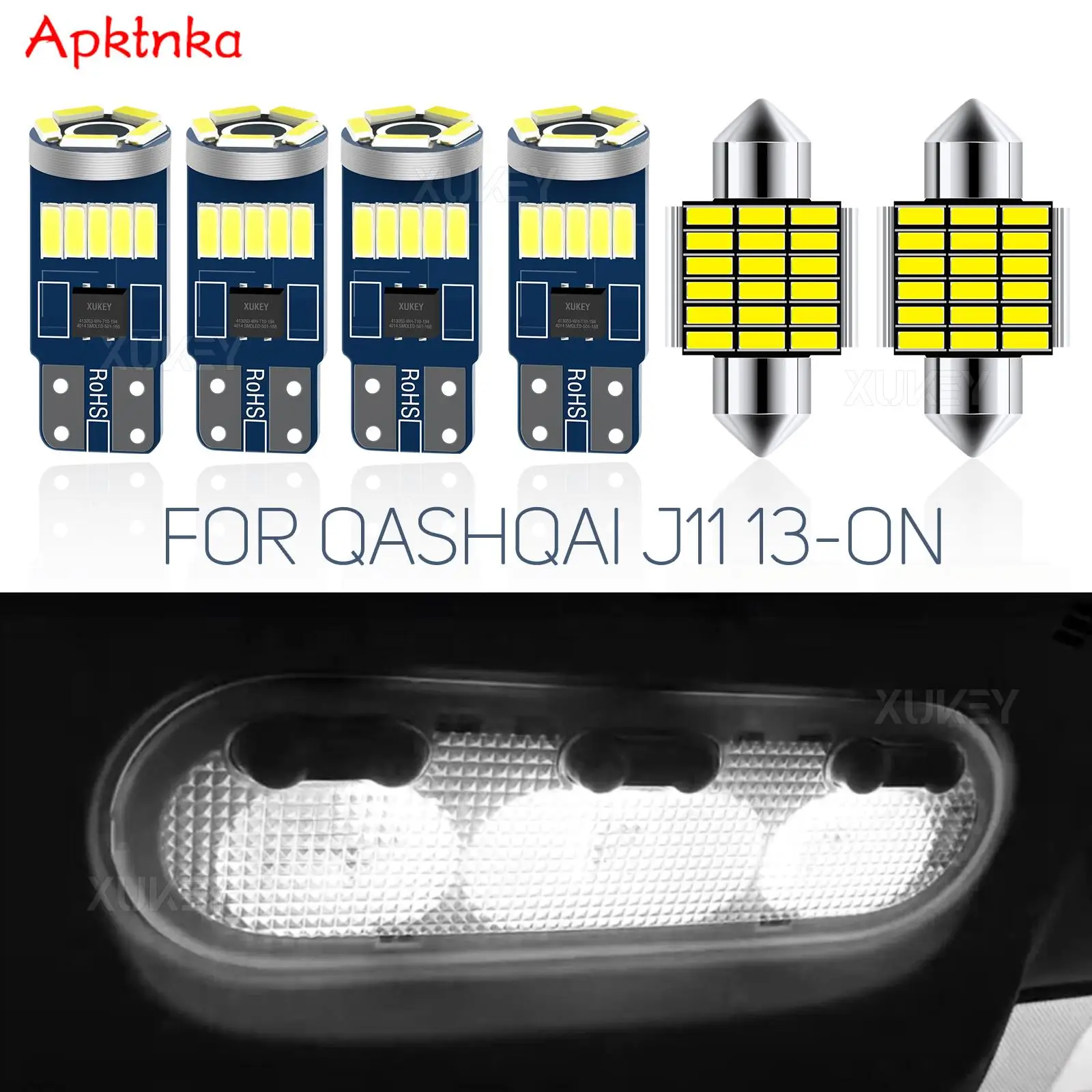 제논 내부의 프리미엄 화이트 라이트 내부 LED 키트, 전면 후면 돔지도, 독서 트렁크 램프, 닛산 Qashqai J11 2013- 2021