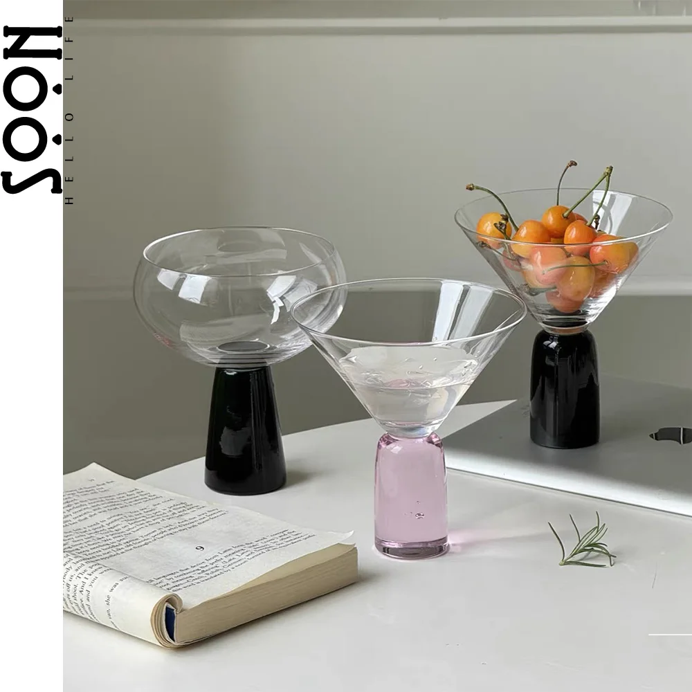 Ancient colored pillar dessert cup ins glass high footed cup champagne cup cocktail ice cream bowl dessert bowl