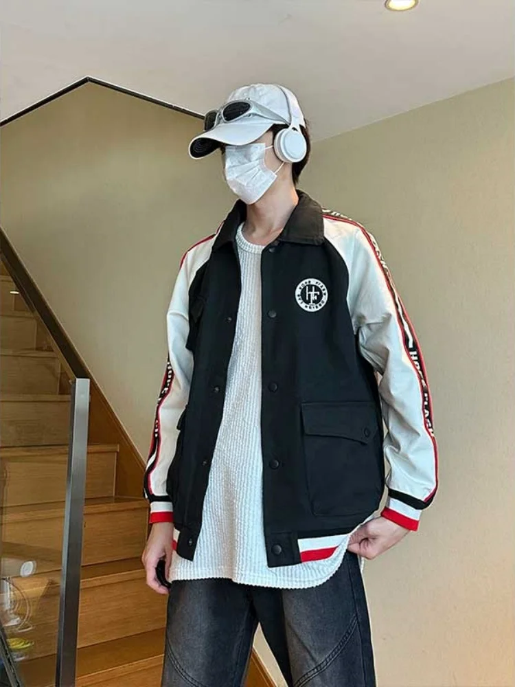 

American Retro Patchwork Color Men's Workwear Jaet High-End Feeling Cool Motorcycle Racing Suit Autumn New Pilot Jaet