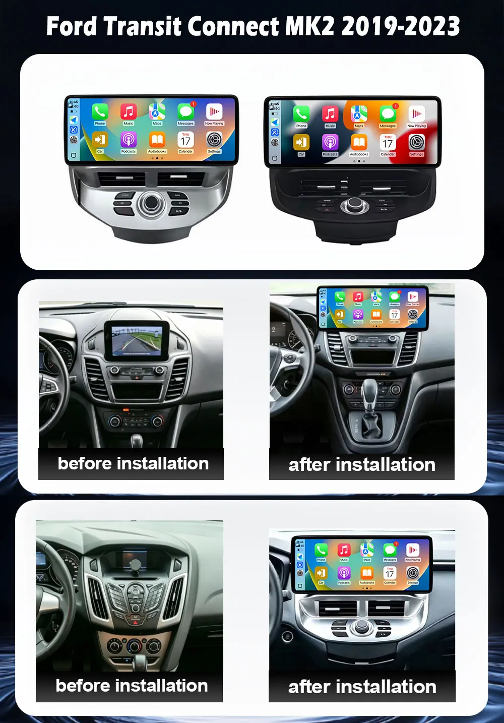 Car Android OS For Ford Transit Connect MK2 2019-2023 Wireless Carplay Radio GPS Navigation Video Player Multimedia Bluetooth
