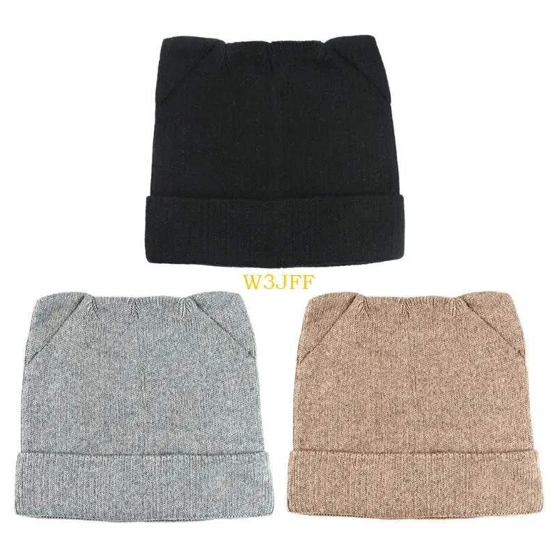 

W3JF Lovely Warm Hat Winter Fall Knitted Cap With Cats Ears Accent For Women Girls
