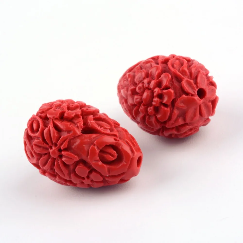 5pcs Carved Flower Cinnabar Beads teardrop FireBrick 20.5x13.5x13.5mm Hole: 2mm image 2