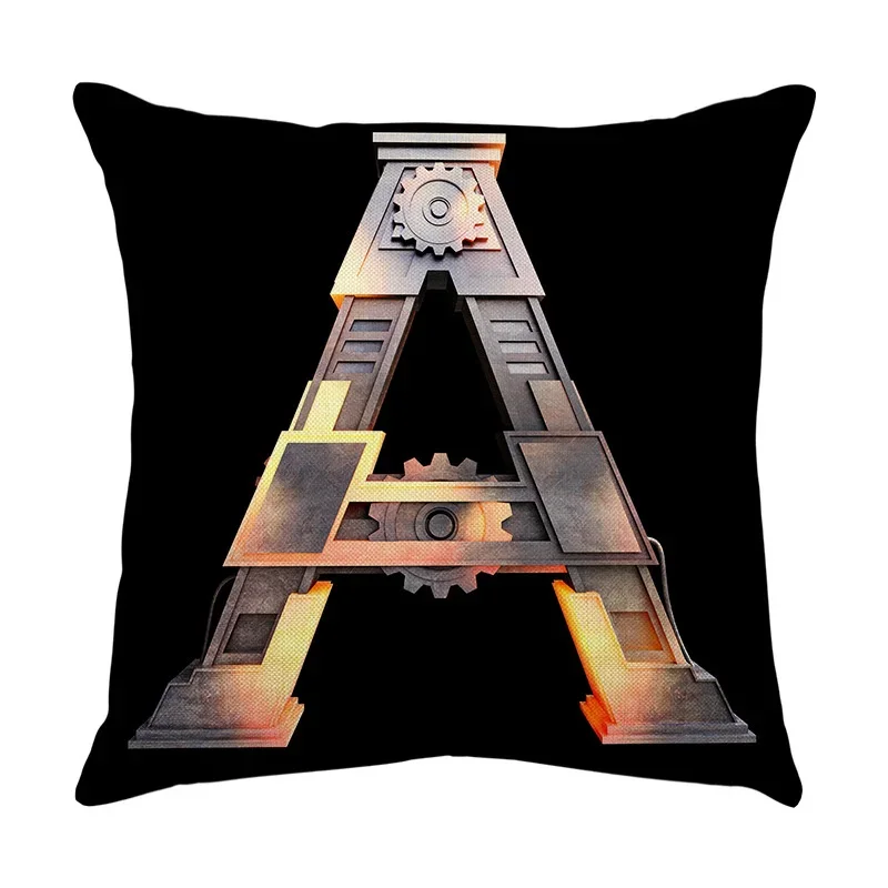 

45X45CM Poh Nordic Creative Metal Простая черная подушка Персонализированные 26 английских букв для наволочки с механическим механизмом