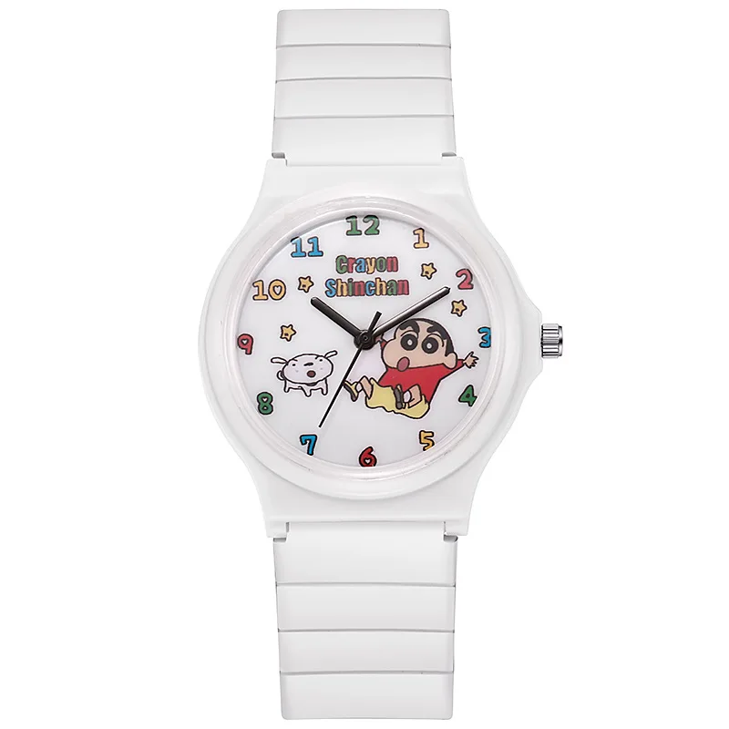 ساعات تلوين شين تشان للأطفال، ساعة كوارتز لطيفة على شكل رسوم كرتونية بسيطة، ساعة نسائية بحزام من السيليكون، هدية عيد ميلاد
