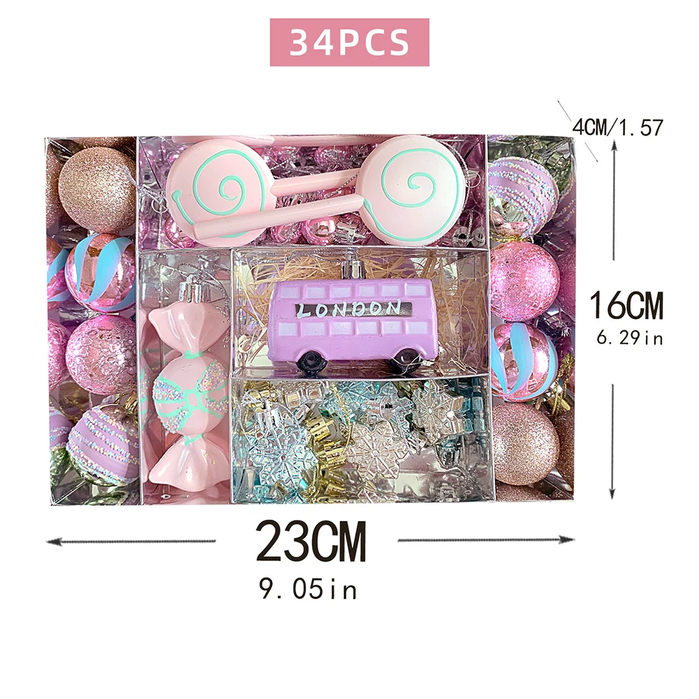 

Macaron Christmas Ball Set Vibrant Decorative Pendants with Fun Shapes like Cars and Snowflakes for Holiday Celebrations