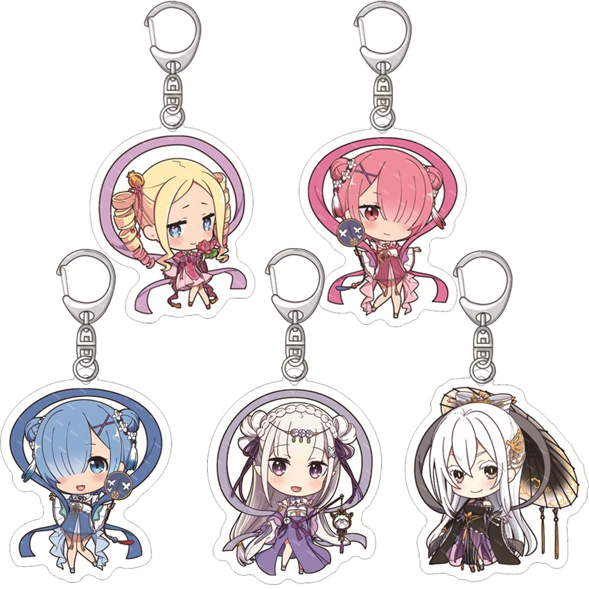 55MM Anime Re:Life in a different world from zero Acryl-Schlüsselanhänger Emilia Ram Rem Beatrice Echidna Figur Niedliche Geschenke