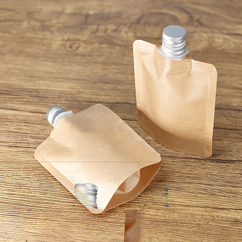 100pcs 50ml Environmentally Friendly Kraft Paper Spout Pouch Biodegradable Liquid Beverage Packaging Bags