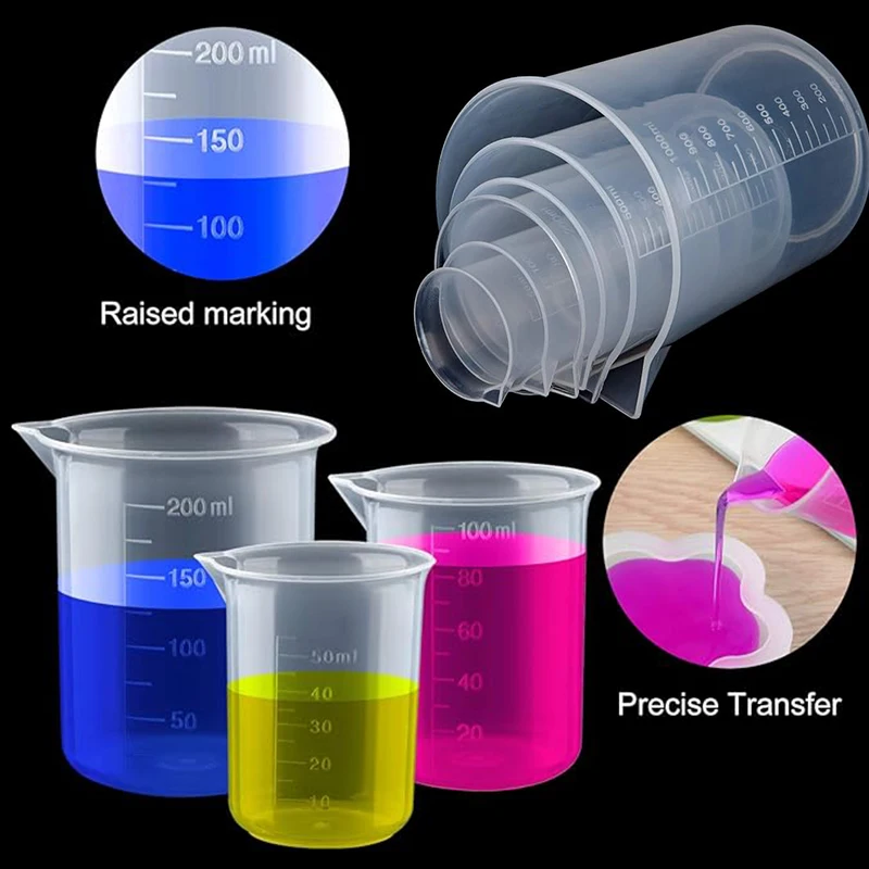 4or12pcs Small Plastic Graduated Beakers Set, Transparent Laboratory Measuring Cups (0.34/1.01/1.69/3.38 Oz). Reusable