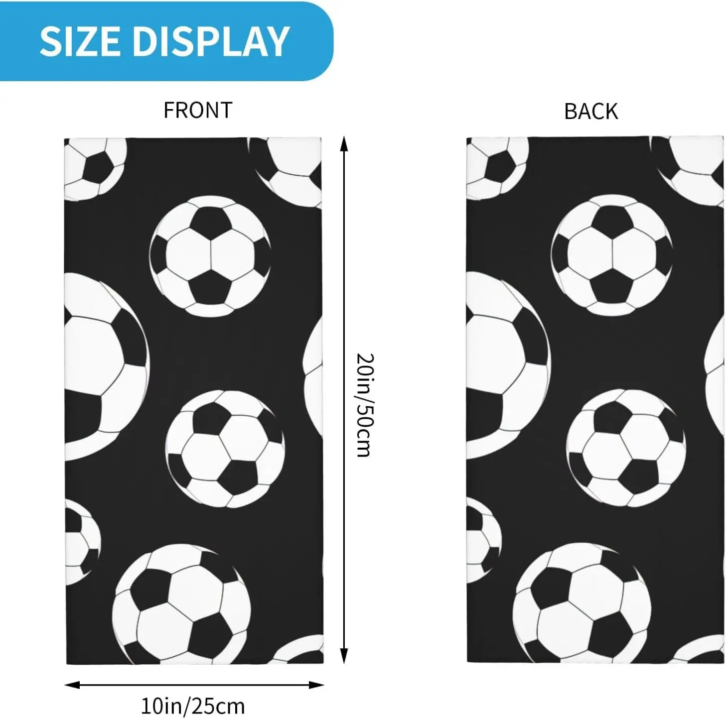 Soccer Black Print Sweatbands Sports Headband for Men Women, Headband Face Cover Scarf Mask for Fitness