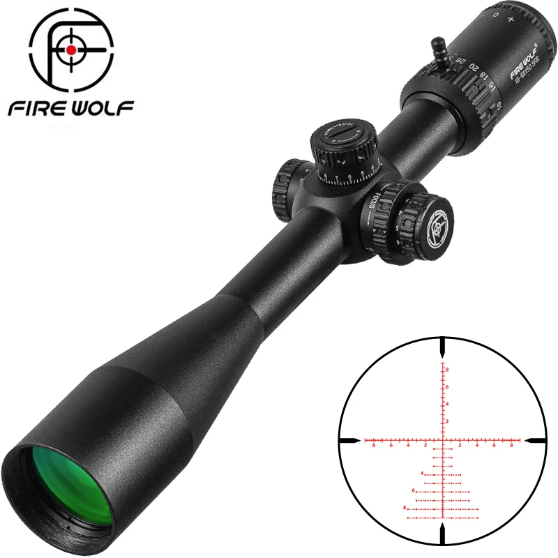 

FIRE WOLF 10-60X50 Scope SFIR Hunting Scope Glass Red Illumination Reticle Side Parallax Turret Lock Reset