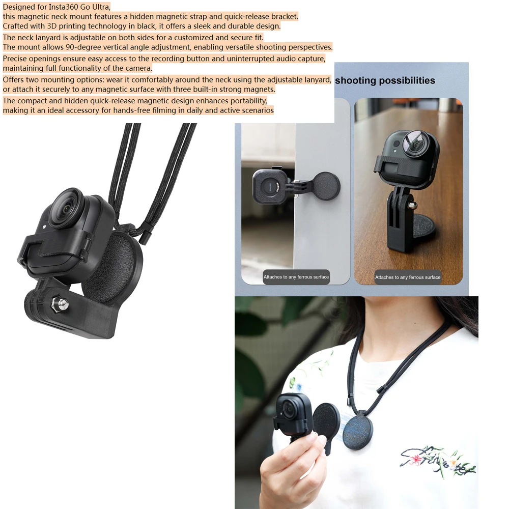 

Magnetic Chest Mount for Insta360 Go Ultra,Quick Release Neck Strap Necklace Lanyard Magnetic Action Camera Holder Mount Lanyard