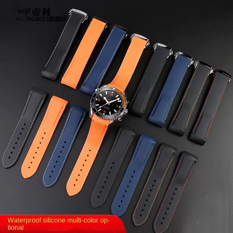 

22mm silicone strap For Omega Planet Ocean 600 AT150/007 quarter orange Seamaster 300 curved waterproof men's watch band 20mm