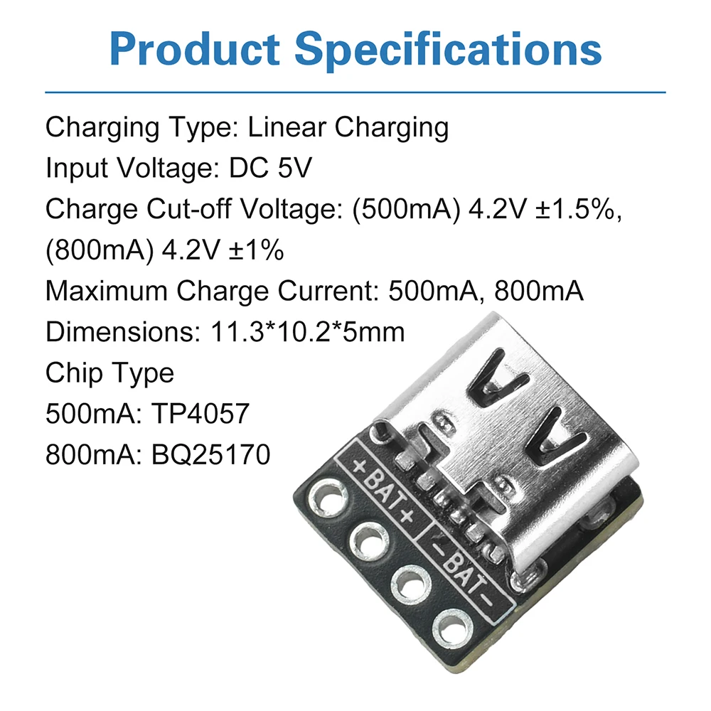 5x DC 5V MINI Lithium Battery Charging Module Type-C Interface For Lithium/Lithium Iron Phosphate Battery Single-Cell Charger