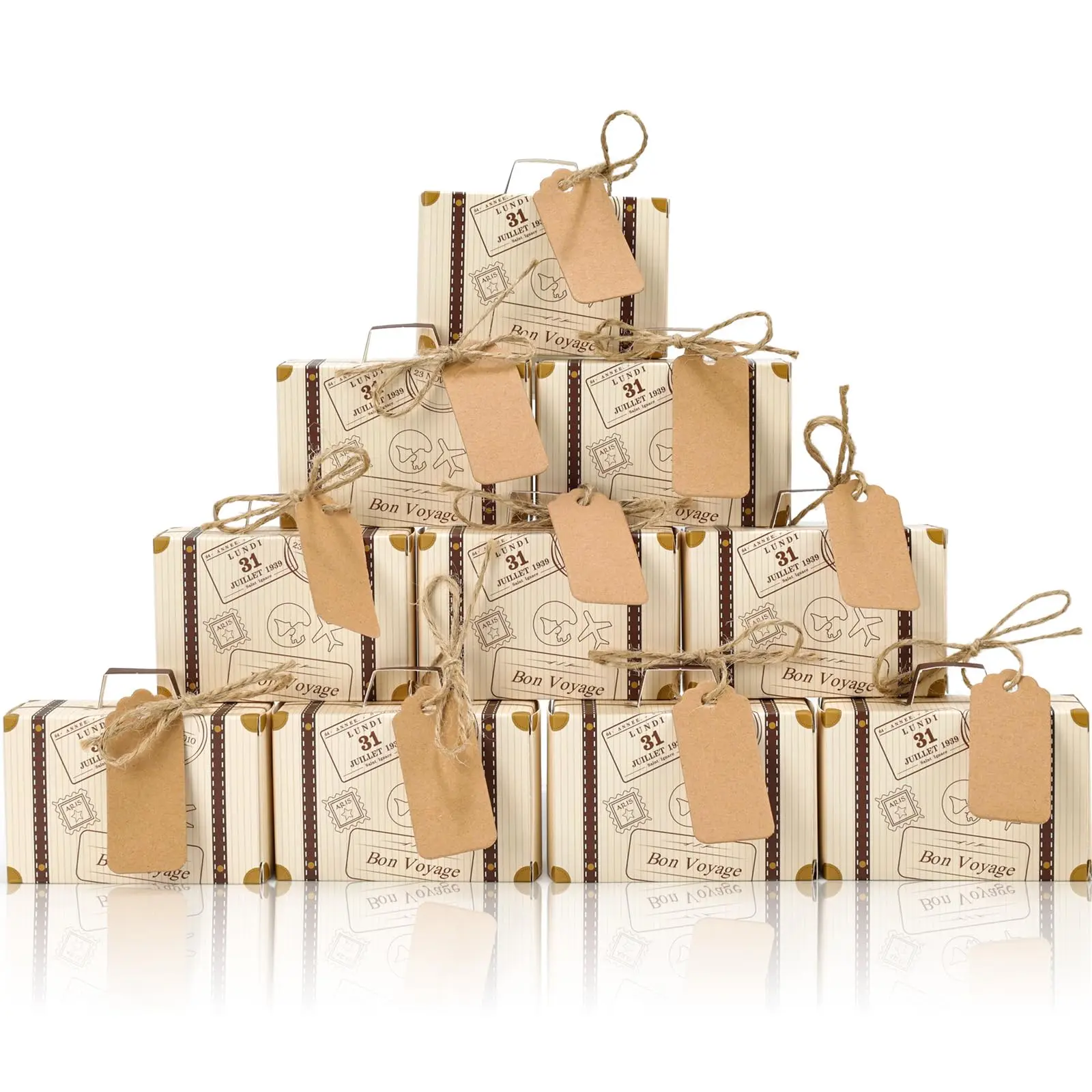 50 pçs mala caixas de favor mini mala festa favor caixa estilo vintage com tags viagem de casamento ir para fora decorações de festa