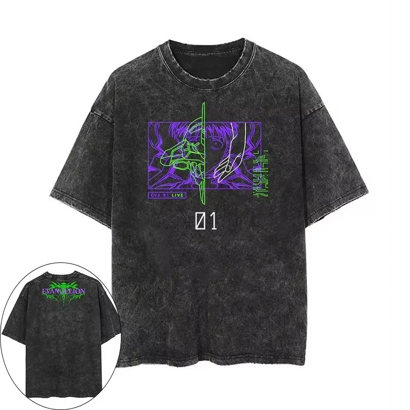 2026 Neujahr Hot Neon Genesis Evangelion Japanischer Anime EVA Shinji Ikari Herren T-Shirt Baumwolle Washed Retro Y2K Kurzarm