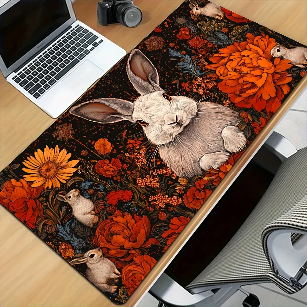 

Large mousepad with minimalist Persian floral pattern rabbit anti-slip rubber base durable PC accessory for office and home use