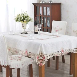 Table Cloth Beige Satin Dining Tablecloth Pastoral Embroidered Table Decoration Lace Round Tablecloths Coffee Table Cover Chair