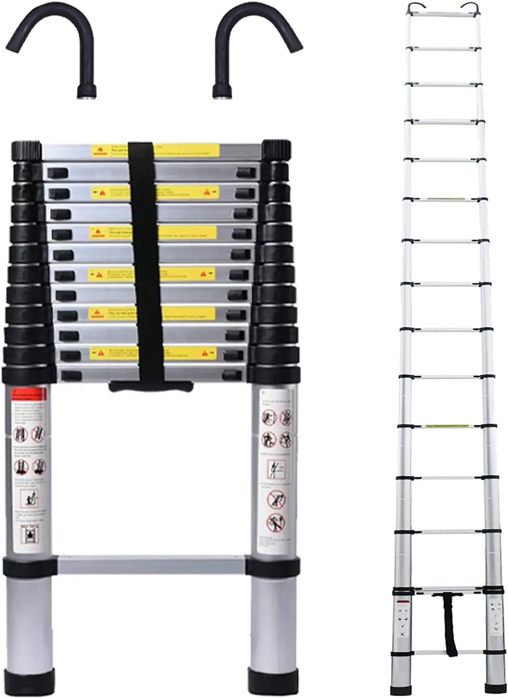 Ladder 16.5FT Aluminum Folding Ladder Loft Attic Ladder with 2 Detachable Hooks Non-slip Securing Strap Easy